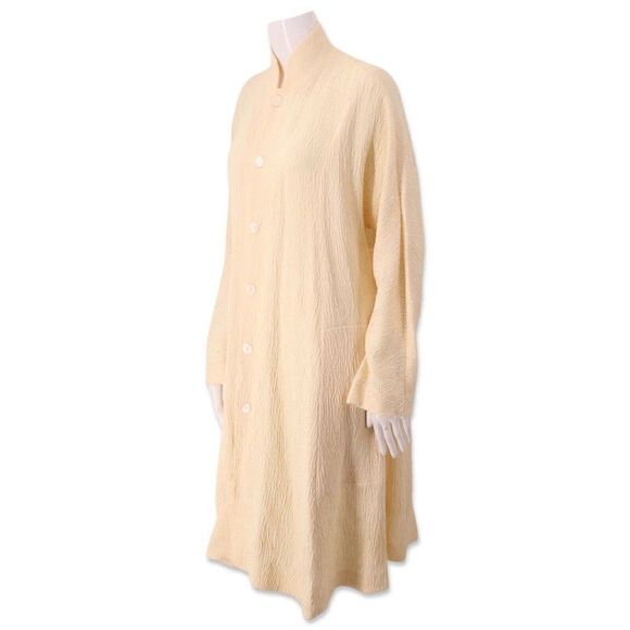 ESKANDAR Silk Blend Open Coat 40" LONG Jacket BURGUNDY Poppy BLACK (1) O/S Fit - Picture 2 of 10